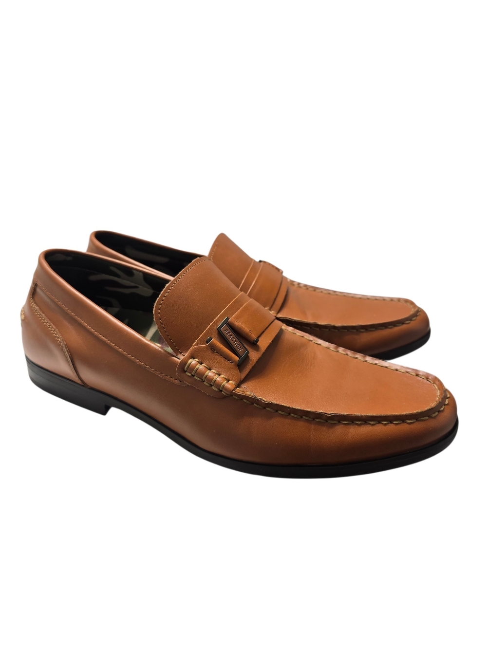 Reaction Kenneth Cole Men's Cognac Leather Penny Loafers Size 10.5M